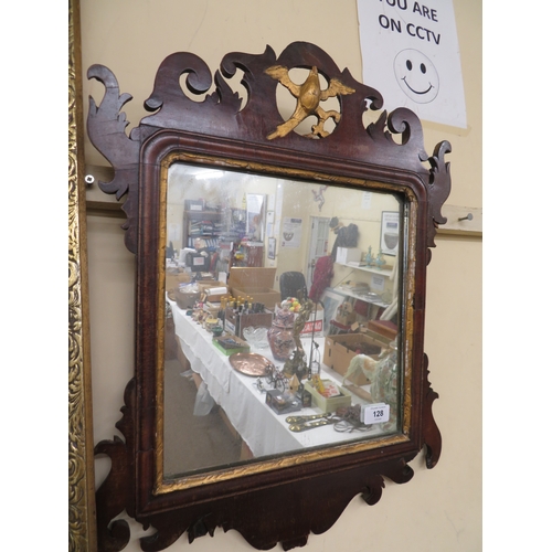 128 - Chippendale style wall mirror with hoho bird to top