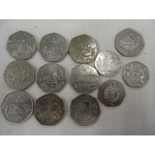 149 - Thirteen Isle of Man Christmas 50p coins