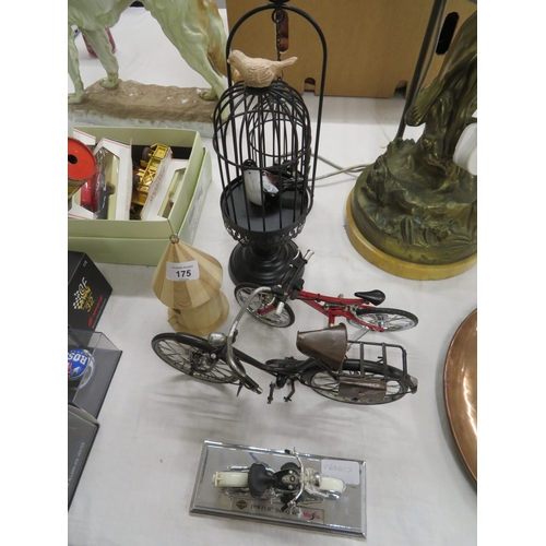 175 - Collection of miniature bicycle ornaments, bird cages etc