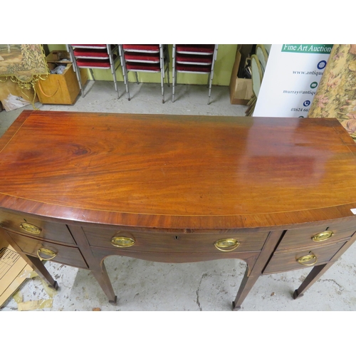 213 - Antique mahogany sideboard with two drawers to each end and drawer to centre with brass swing handle... 