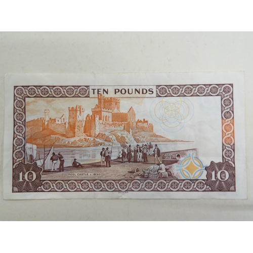 185 - Isle of Man Government £10 note, Shimmin, colour variation very light brown, offset printing, low se... 