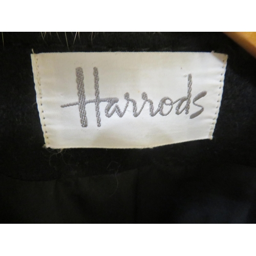 195 - Harrods ladies black wool full length coat with blonde mink collar and cuffs, medium