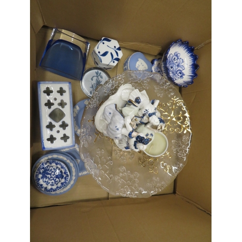 207 - Box of glass items, pottery and porcelain