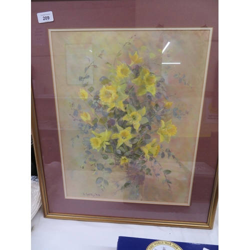 209 - Shirley Wilby, daffodils, pastel, signed and dated '93, 18x15ins