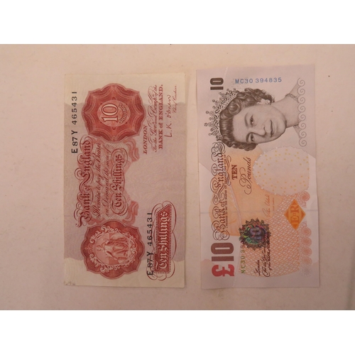 34 - Bank of England 10 shilling note plus Bank of England £10 note