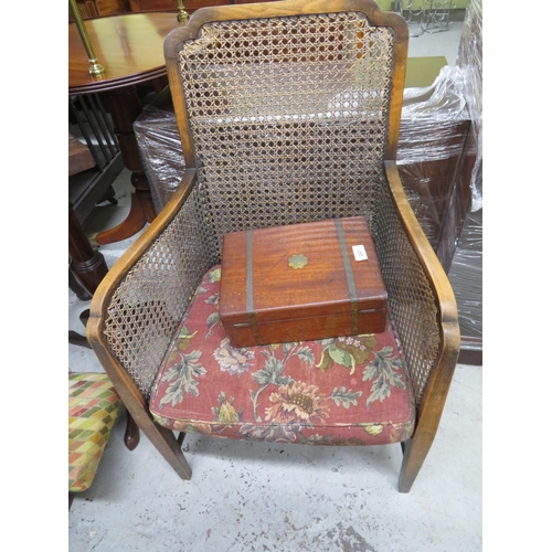 247 - Mahogany box together with a Bergere chair