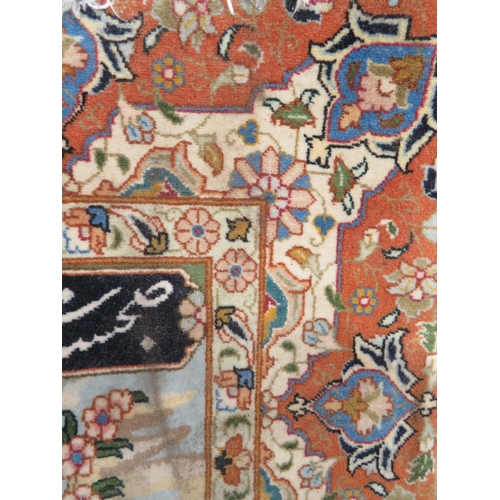 182 - Middle eastern carpet multi coloured wools with figures drinking and playing instruments