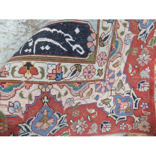 182 - Middle eastern carpet multi coloured wools with figures drinking and playing instruments