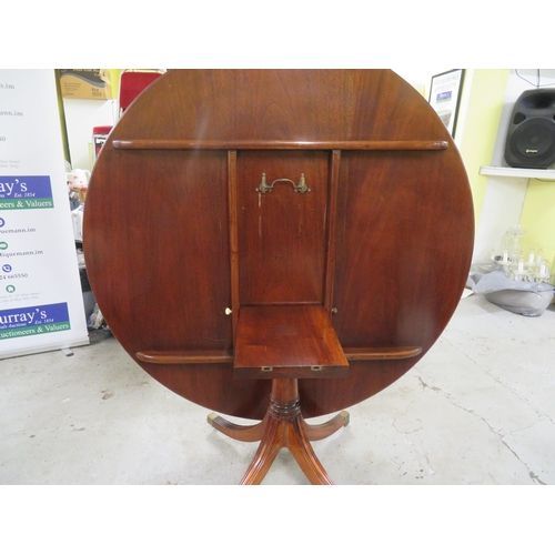 404 - Quality mahogany circular topped dining table, diameter approx 64ins