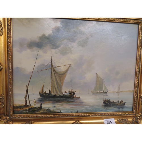 62 - Morgan, Fishing Boats, oil on a board, signed, 12 x 15 ins approx.