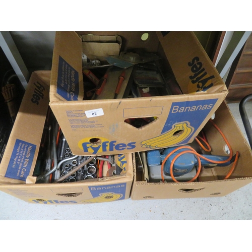 82 - Three boxes of assorted tools including socket set