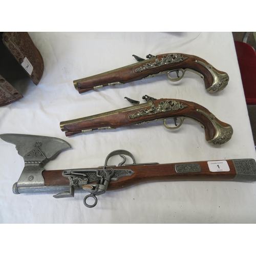 1 - Three Replica Flintlock Pistols