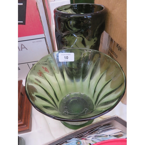 10 - Two Green glass vases