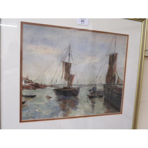 63 - F Dainton, Fishing boats, water-colour, signed and dated '56, 11 x 14 ins