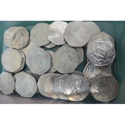 370 - Tub of mostly Isle of Man Viking Ship 50p coins