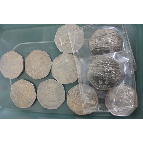 372 - Ten Isle of Man Christmas 50p coins