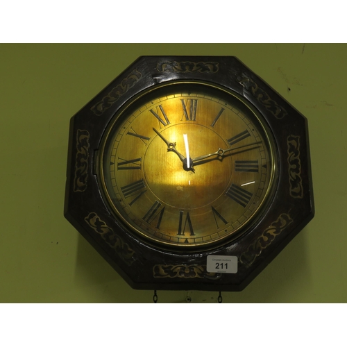 163 - 19thC wall hanging brass dial clock in hexagonal fronted case