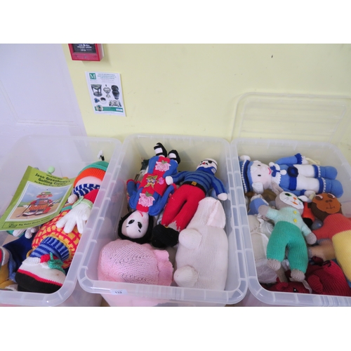 132 - Three large tubs of Jean Greenhowe knitted toys