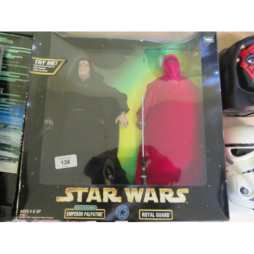 138 - Two Star Wars action figures, boxed plus two Star Wars playsets plus a pair of Jedi comlink walkie t... 