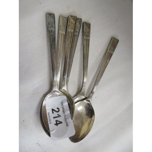 214 - Set of six silver tea spoons