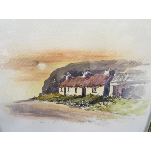 222 - Iris Burton five watercolours of Manx Cottages, signed, 12 x 13 ins approx.