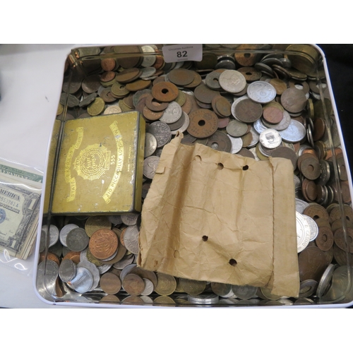 82 - Large tin of Worldwide coinage