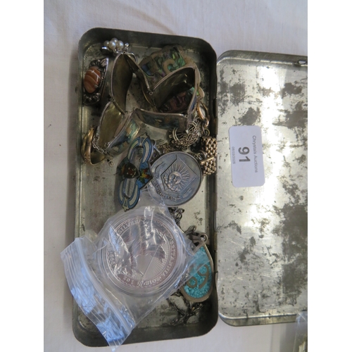 91 - A collection of silver jewellery, coin etc.