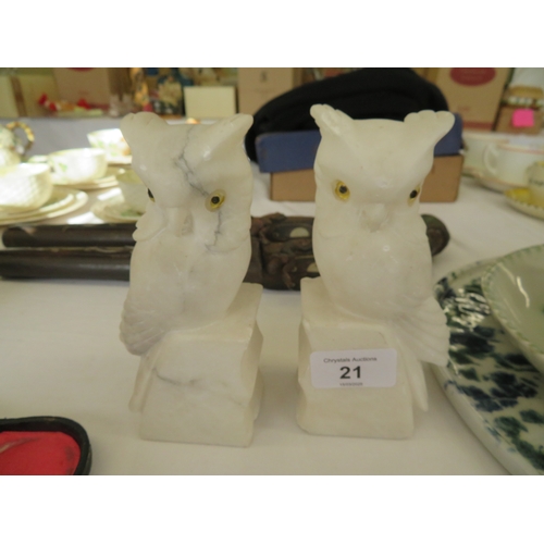 21 - Pair of alabaster owl bookends