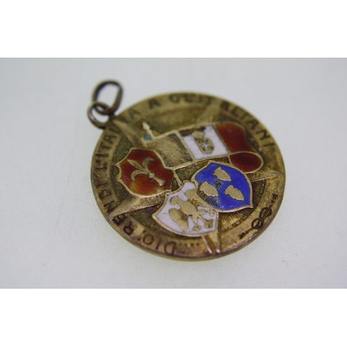 31 - Interesting gold coloured metal and enamel medallion 