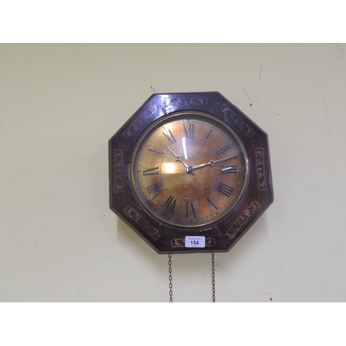 154 - 19thC wall hanging brass dial clock in hexagonal fronted case