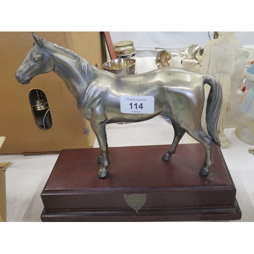 114 - A silver metal statue of Horse 