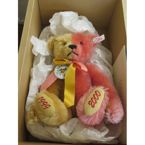 127 - Steiff Year 2000 teddy bear, golden brown and pink, height 32 cms, Steiff Club Edition 1999-2000 wit... 