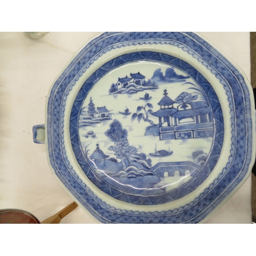 214 - Chinese porcelain plate with decoration of figures outside an Inn playing cards and drinking in the ... 