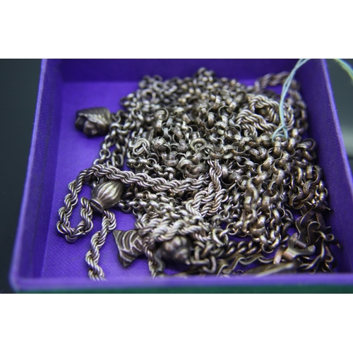 297 - Five silver chains and two silver bracelets - wt. 115 grms