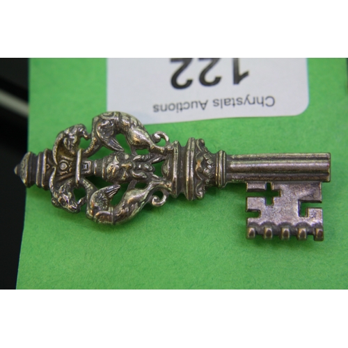 300 - Silver coloured metal 17thC style key brooch