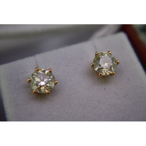 298 - 18 ct. rose gold, round brilliant cut diamond ear studs approx 1 ct each