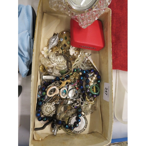 247 - Collection of costume jewellery and a dressing table clock