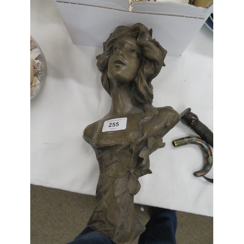 255 - Art Nouveau style statue of bust of a girl -ht. 11 ins