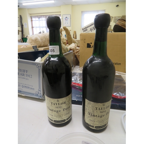 305 - Two bottles of Taylors 1970 Vintage port - ullage top of shoulder