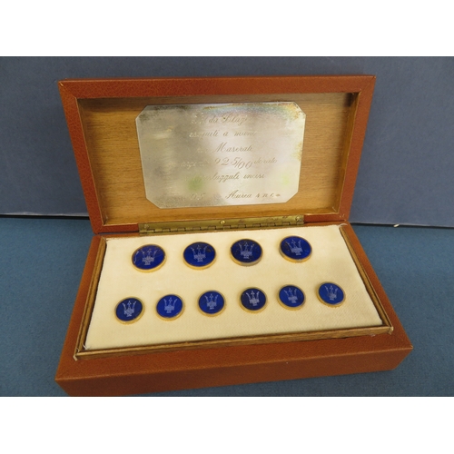 38 - An extremely limited edition of Maserati blazer buttons - silver gilt, Lapis lazuli faces with the M... 