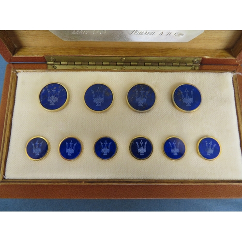 38 - An extremely limited edition of Maserati blazer buttons - silver gilt, Lapis lazuli faces with the M... 