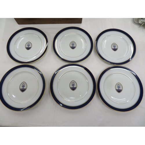 41 - Set of Six Bernardaud Limoges Maserati dishes - with gilt and navy blue borders - bearing the Masera... 