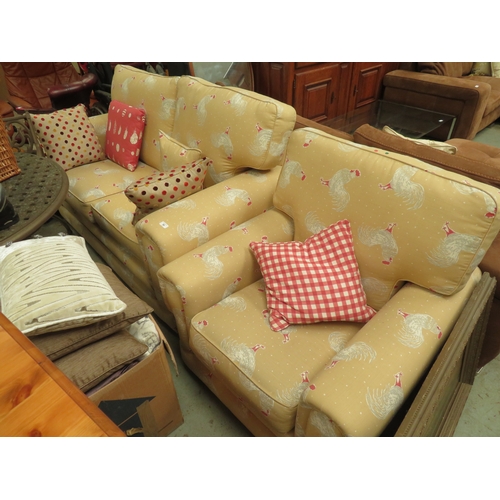 Two seater settee with cockerel pattern upholstery with matching ...