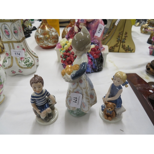 171 - A Lladro 'Spanish Orange Girl' together with Royal Copenhagen 'Boy and a Girl'.