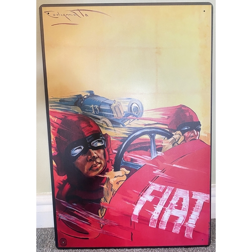 78 - Three metal Fiat advertising signs originally by Plinio Codognato - each 23.5x16ins approx
