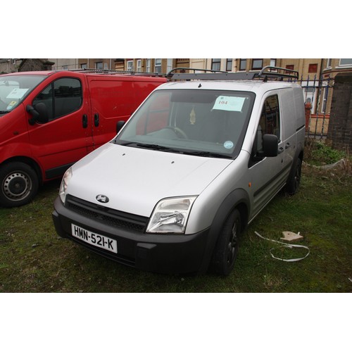104 - HMN521K
Silver Ford Connect T200 SWBL 1753cc
First Registered 26.04.2006
Approx 68,500 miles
Manual ... 