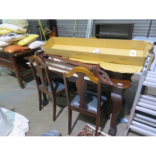 12 - Quality mahogany dining table with ball and claw feet together with four matching chairs length 56 i... 