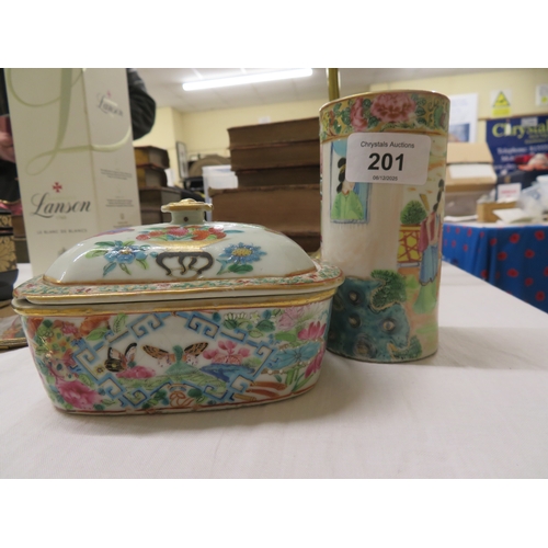 201 - Chinese porcelain soap holder and spill vase