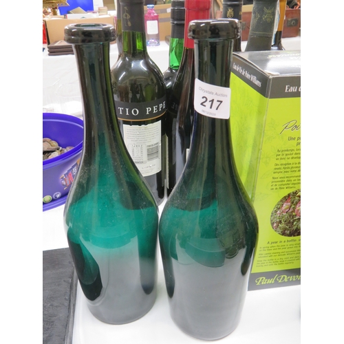 217 - Pair of Emerald glass wine bottles