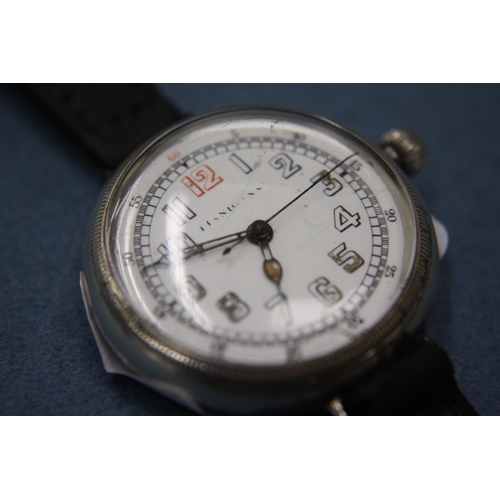 194 - Circa 1930's Gent's silver cased  wrist watch mark SS&Co to movement (ticking)